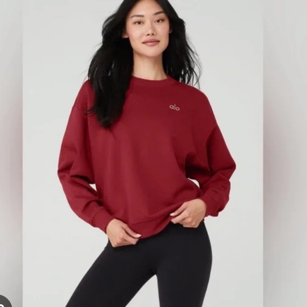 ALO  yoga accolade crewneck - burgundy sweatshirt pull-over tee gym fitness L